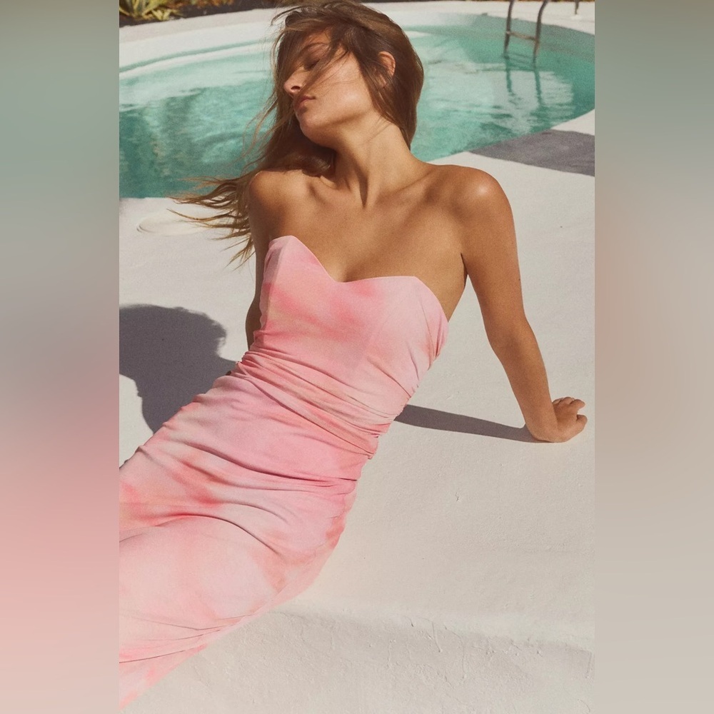 Zara mesh Pink Strapless Dress corset midi maxi bodycon evening party - Picture 8 of 13